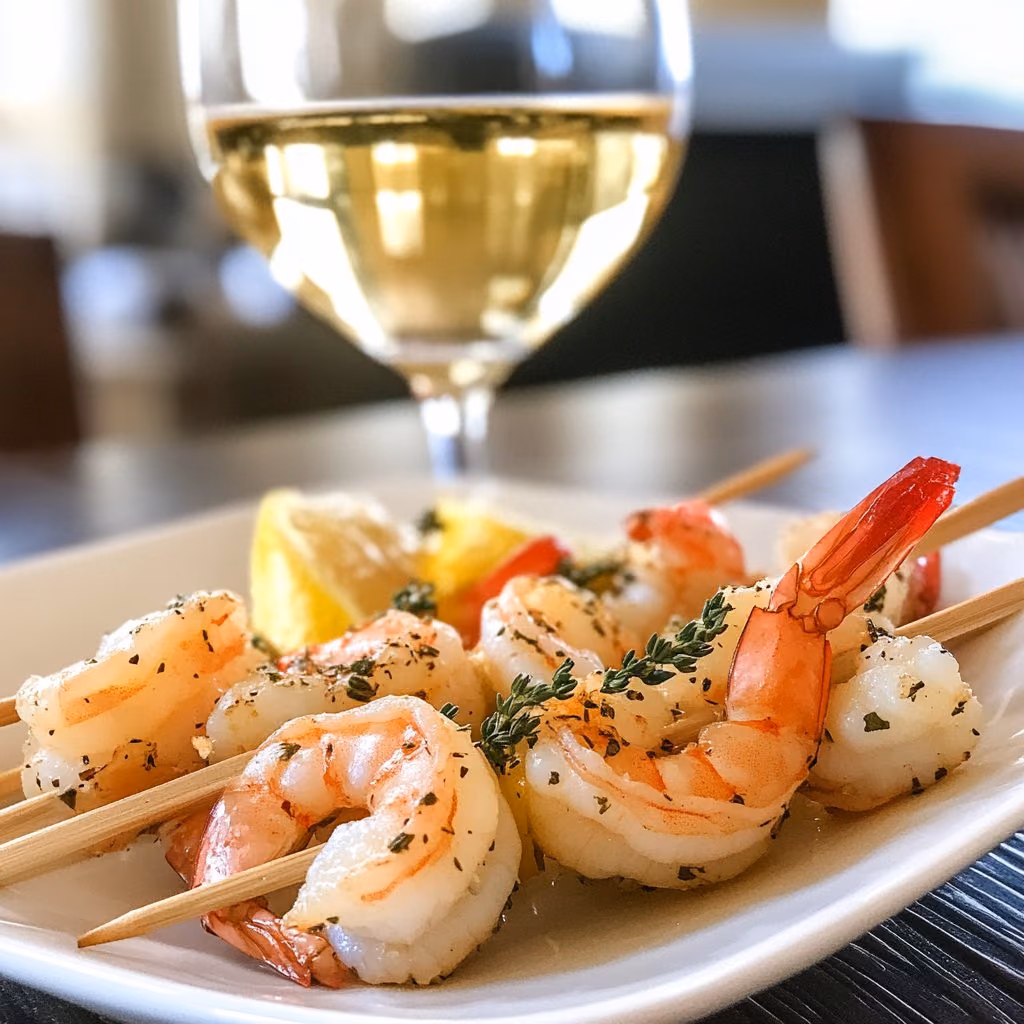 Herb-seasoned shrimp skewers — food photography by Seth Dobie